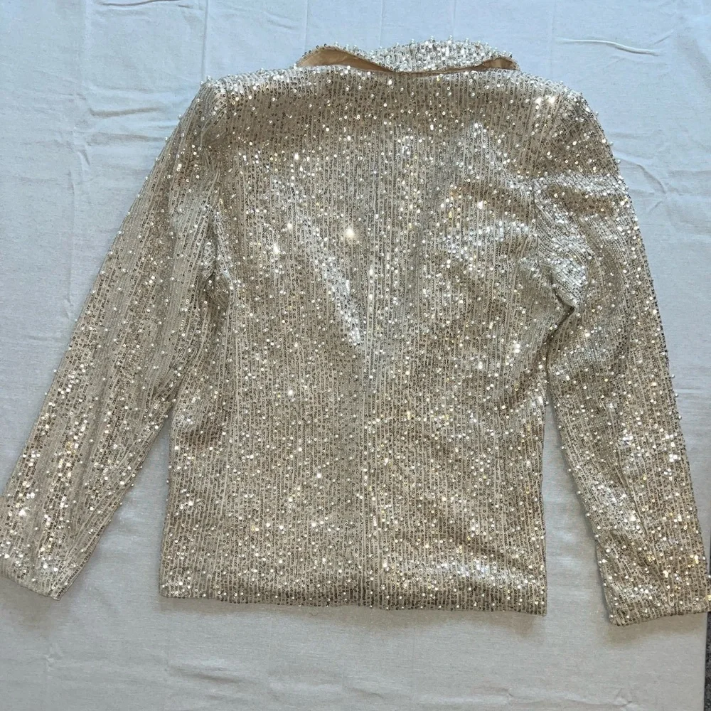MABLE Silver Sequin With Pearls Women's Statement Piece Blazer NWT - Picture 13 of 13